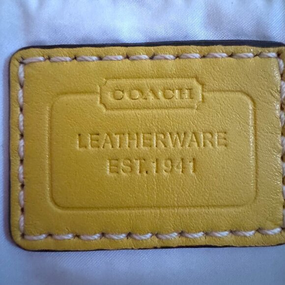 COACH Hampton Nylon Sateen Weekend Handbag Satchel Bag Purse Yellow F11993 AS IS - Picture 7 of 13